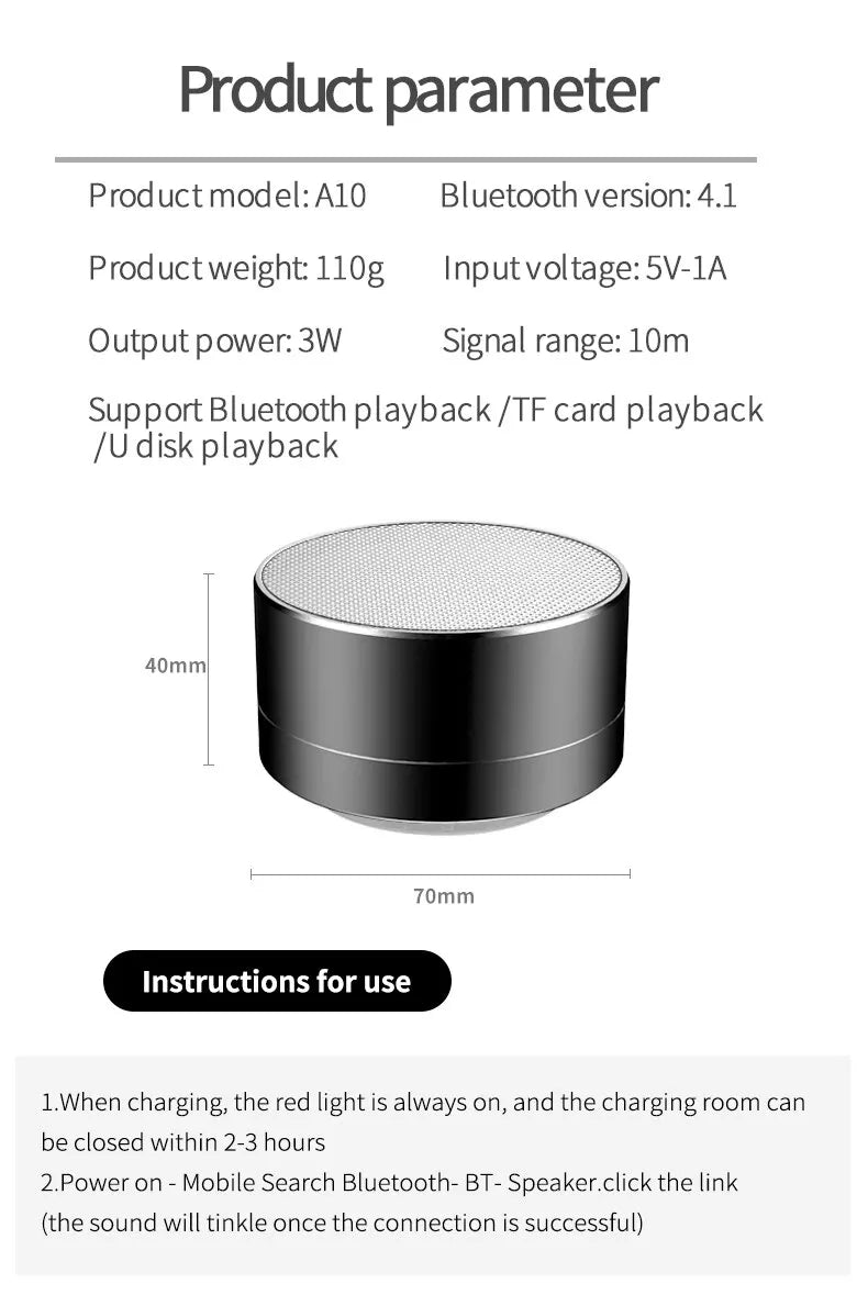 A10 Mini Aluminum Bluetooth Speaker | Portable Subwoofer